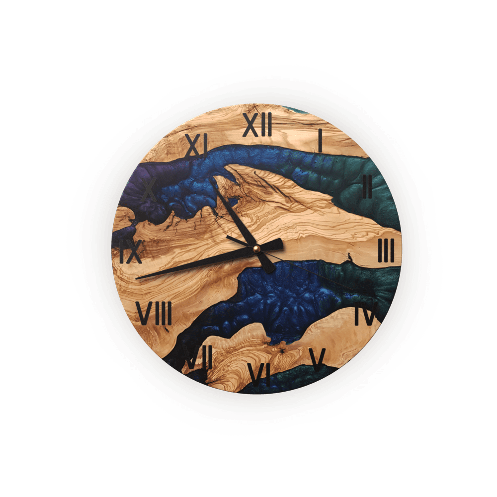 Resin and Olive Wooden Purple Blue Wall Clock