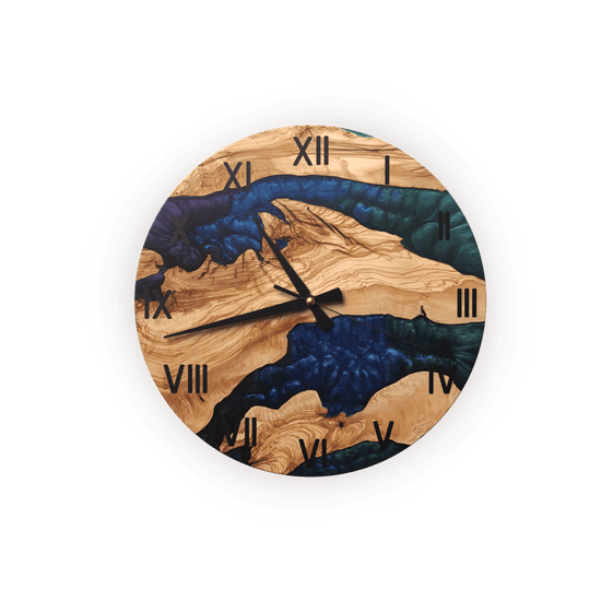 Resin and Olive Wooden Purple Blue Wall Clock