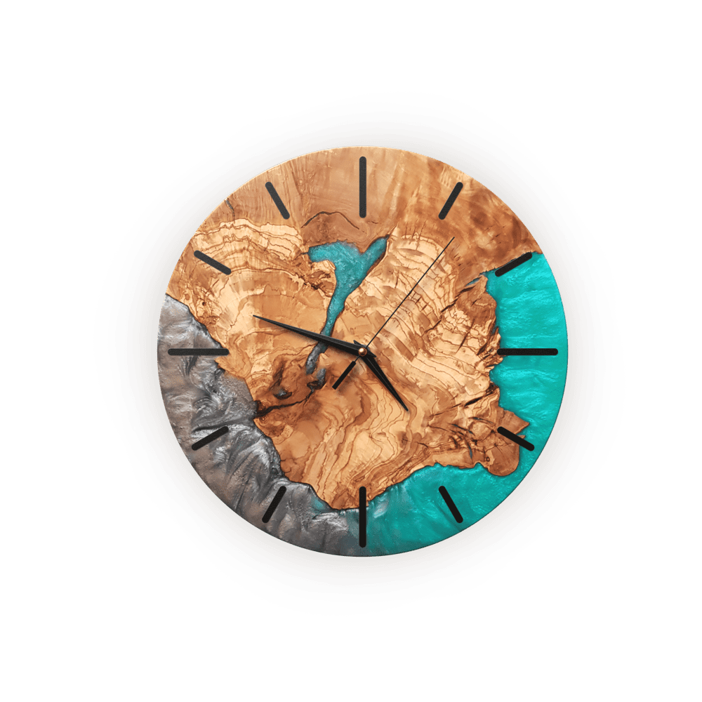Handmade Resin and Olive Wooden Turquoise Wall Clock