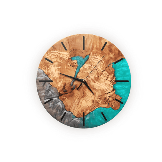 Handmade Resin and Olive Wooden Turquoise Wall Clock