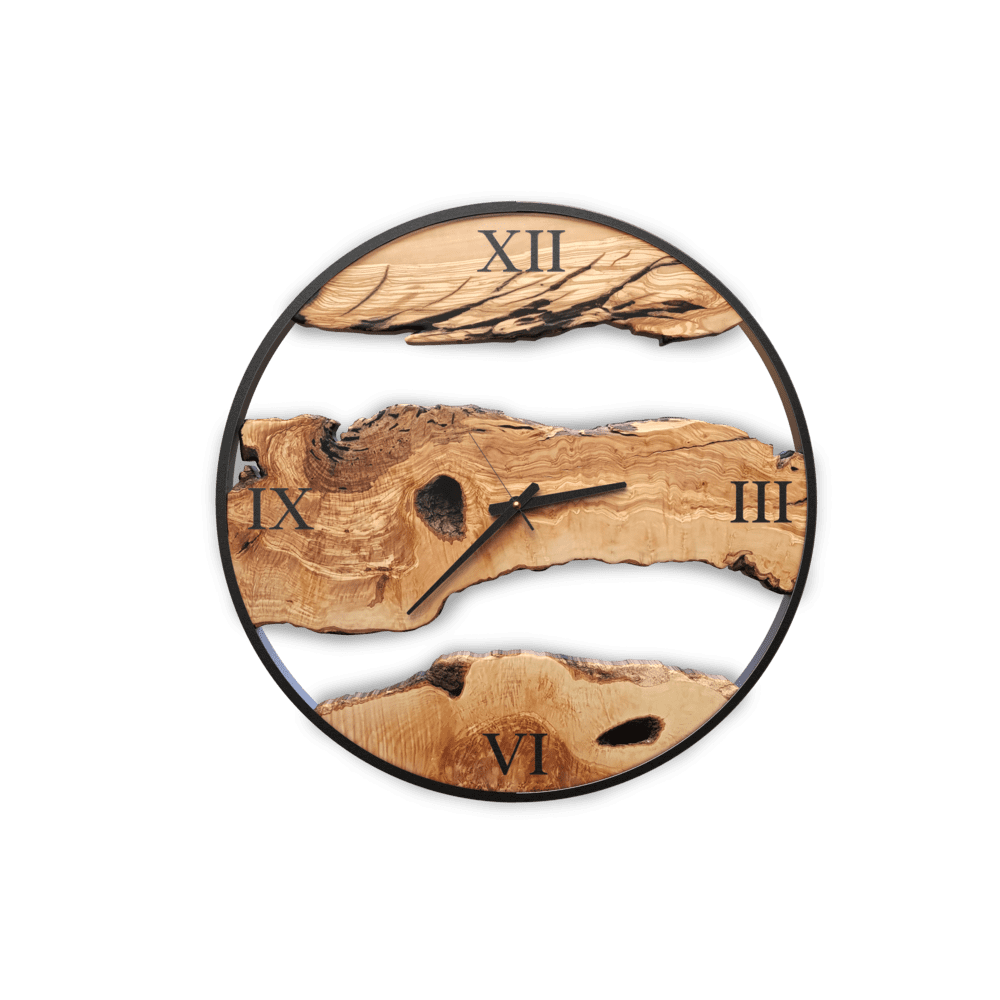 Wild West Olive Wood Metal Wall Clock